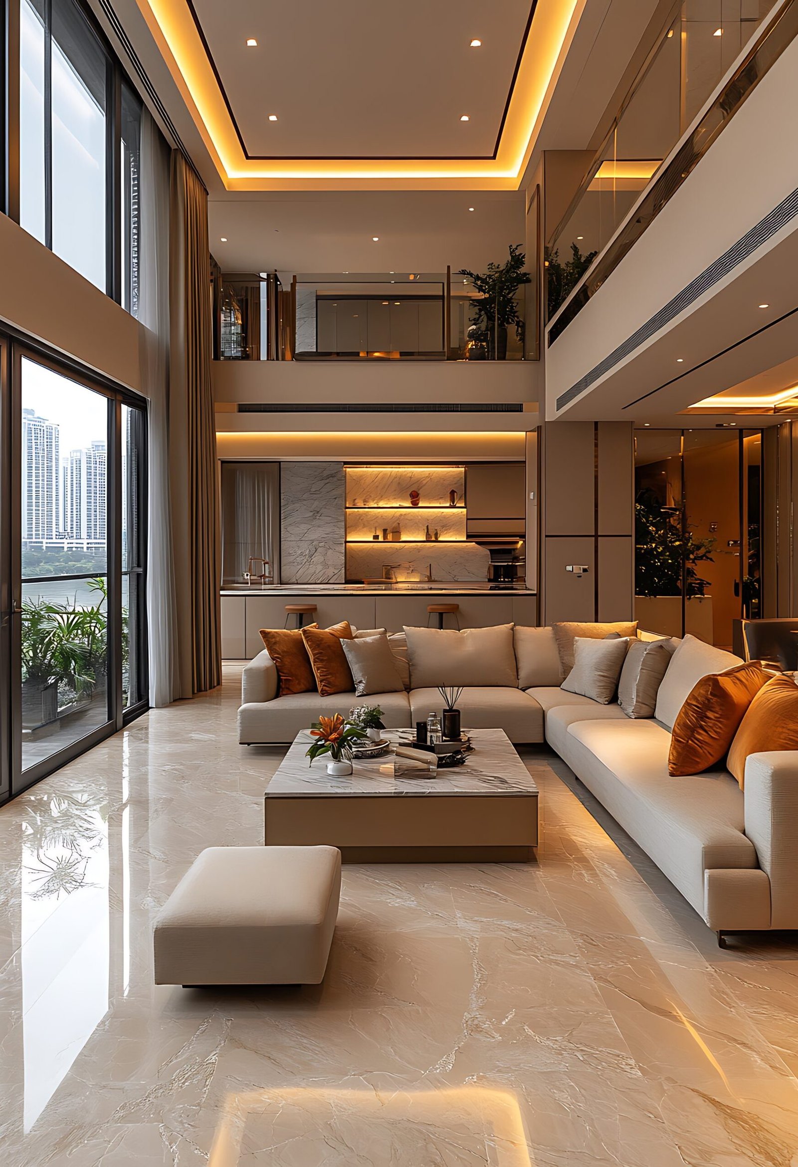 arafed living room with a large couch and a coffee table