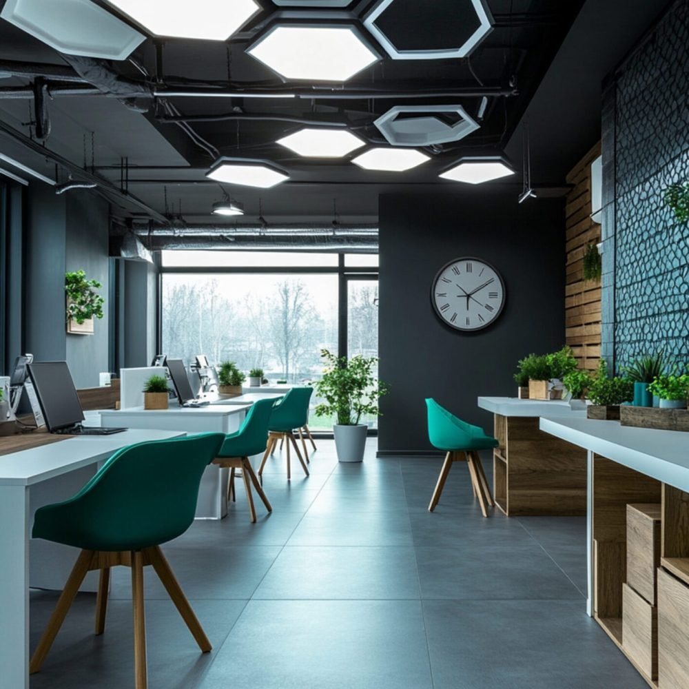 Portrait of comfortable and tidy modern office space in the morning